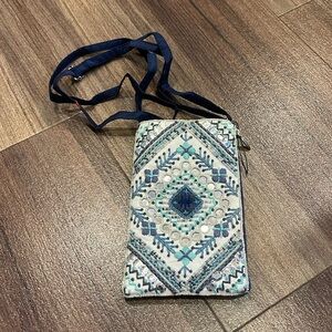 NWOT Embroidered Clutch with Blue and Green Accents